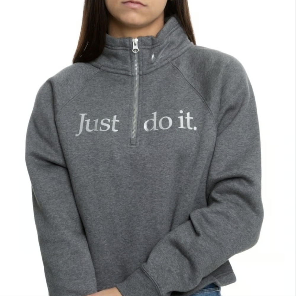 Nike Women's Charcoal & Silver Quarter-zip Cropped Sweatshirt (Size XS)